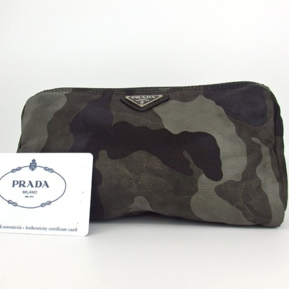 Authentic Prada Camouflage Pattern Pouch Nylon/Le… - image 1